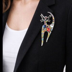 Sparkling Multicolor Rhinestone Cat Brooch Pin – Crystal Kitty Statement